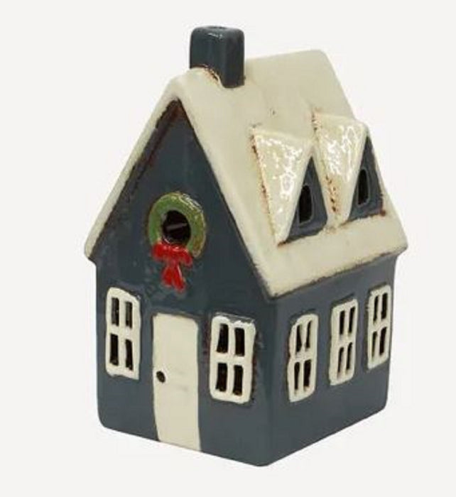 Alsace Tea Light Cottage with Navy Wreath