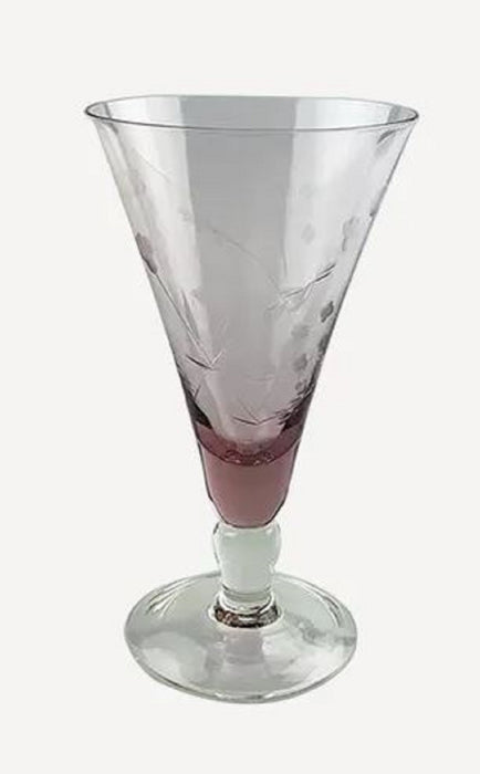 Floral etched short wine glass